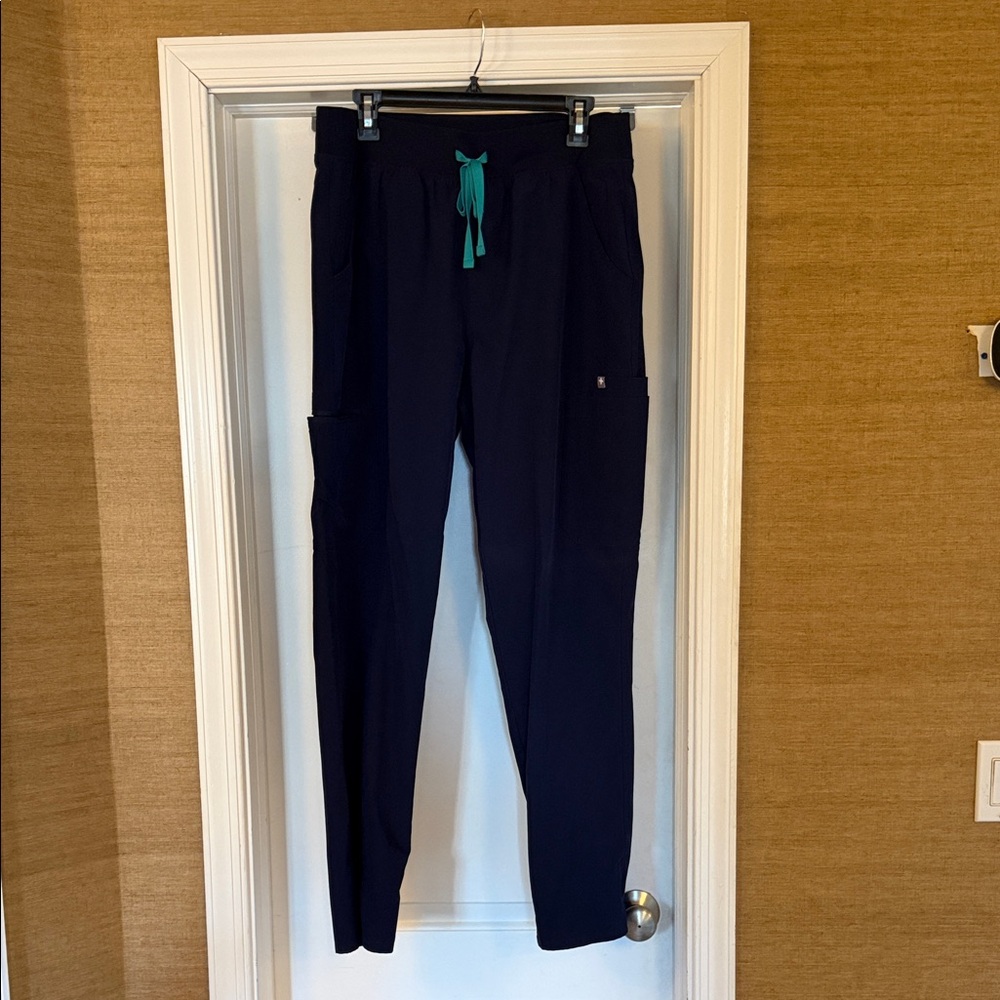Figs Women's Navy Pants with Teal Drawstring - Yola Pant
